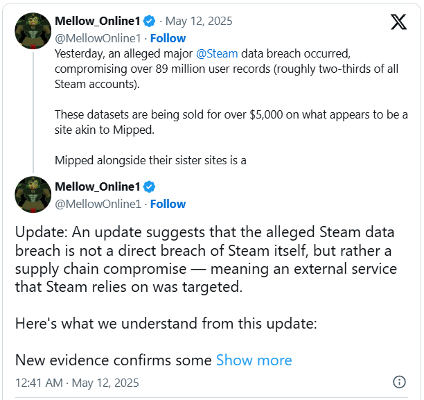A digital image symbolizing data breaches, relevant to the 89 million Steam accounts leaked report.